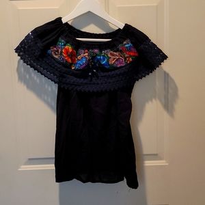 Embroidered, dark blue blouse. Brand new without tags.